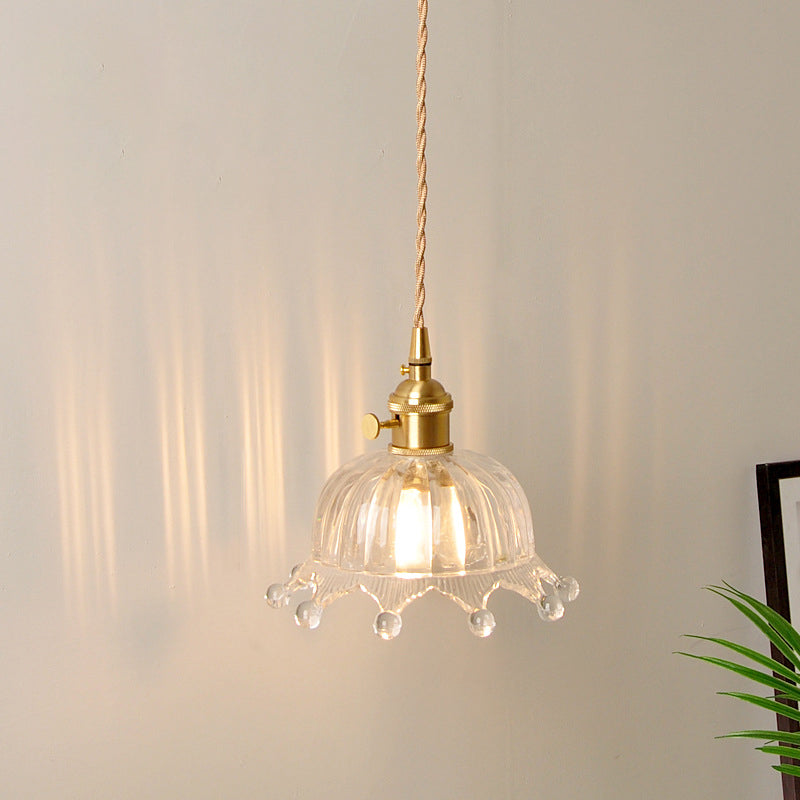 Clear Carved Glass Crown Pendulum Light Countryside 1 Bulb Kids Bedroom Pendant Lamp in Brass Clear Clearhalo 'Ceiling Lights' 'Glass shade' 'Glass' 'Industrial Pendants' 'Industrial' 'Middle Century Pendants' 'Pendant Lights' 'Pendants' 'Tiffany' Lighting' 1918521