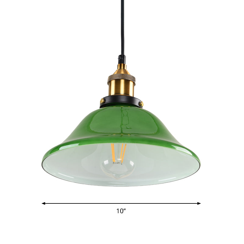 1-Light Carillon Suspension Pendant Vintage Brass Green Glass Hanging Light Fixture for Guest Room, 8