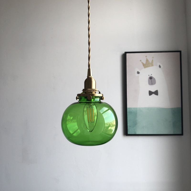 Oval Green/Blackish Green/Clear Glass Drop Pendant Retro 1 Head Dining Table Mini Hanging Light in Brass Green Clearhalo 'Ceiling Lights' 'Glass shade' 'Glass' 'Industrial Pendants' 'Industrial' 'Middle Century Pendants' 'Pendant Lights' 'Pendants' 'Tiffany' Lighting' 1918567