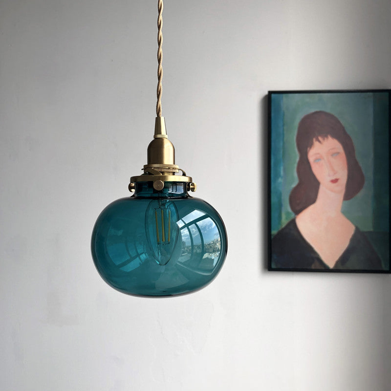 Oval Green/Blackish Green/Clear Glass Drop Pendant Retro 1 Head Dining Table Mini Hanging Light in Brass Blackish Green Clearhalo 'Ceiling Lights' 'Glass shade' 'Glass' 'Industrial Pendants' 'Industrial' 'Middle Century Pendants' 'Pendant Lights' 'Pendants' 'Tiffany' Lighting' 1918570