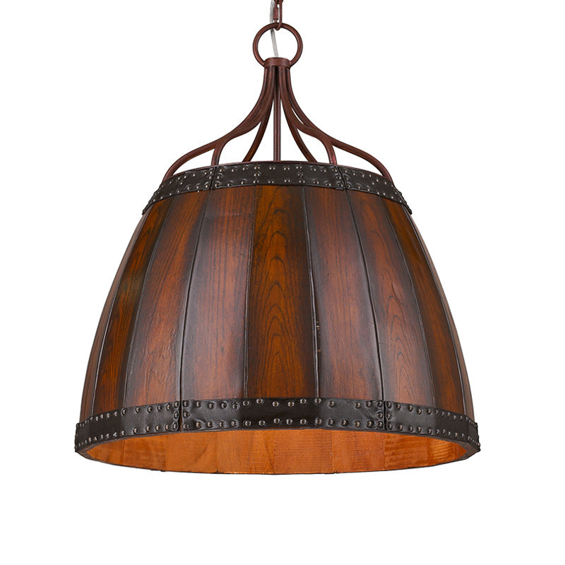 Brown Wine Drum Pendant Light Fixture Rustic Wood 4 Bulbs Living Room Chandelier Lamp Clearhalo 'Ceiling Lights' 'Chandeliers' Lighting' options 1918848