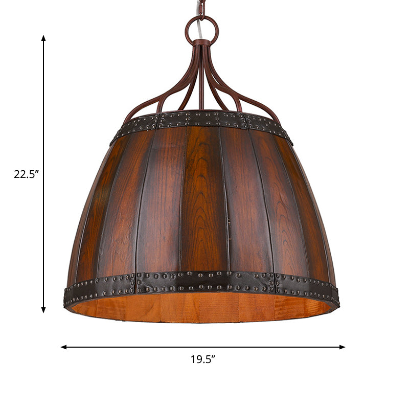 Brown Wine Drum Pendant Light Fixture Rustic Wood 4 Bulbs Living Room Chandelier Lamp Clearhalo 'Ceiling Lights' 'Chandeliers' Lighting' options 1918849