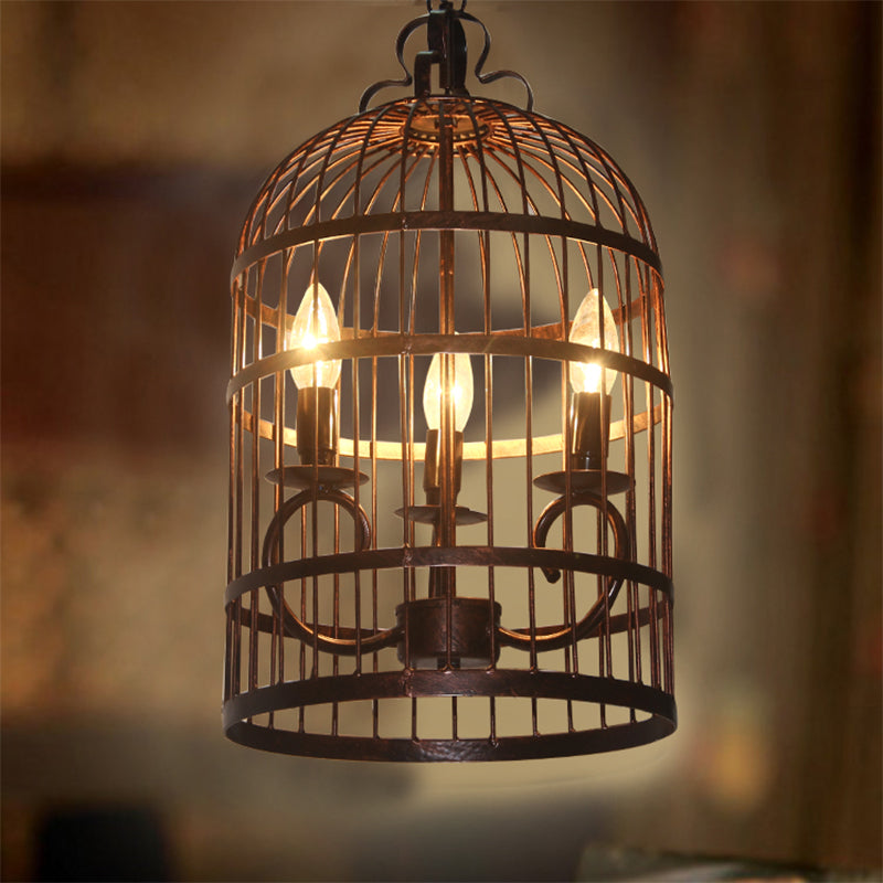 Metal Elongated Bird Cage Pendant Light Rural 3-Head Indoor Chandelier Lighting Fixture in Black Clearhalo 'Ceiling Lights' 'Chandeliers' Lighting' options 1918861