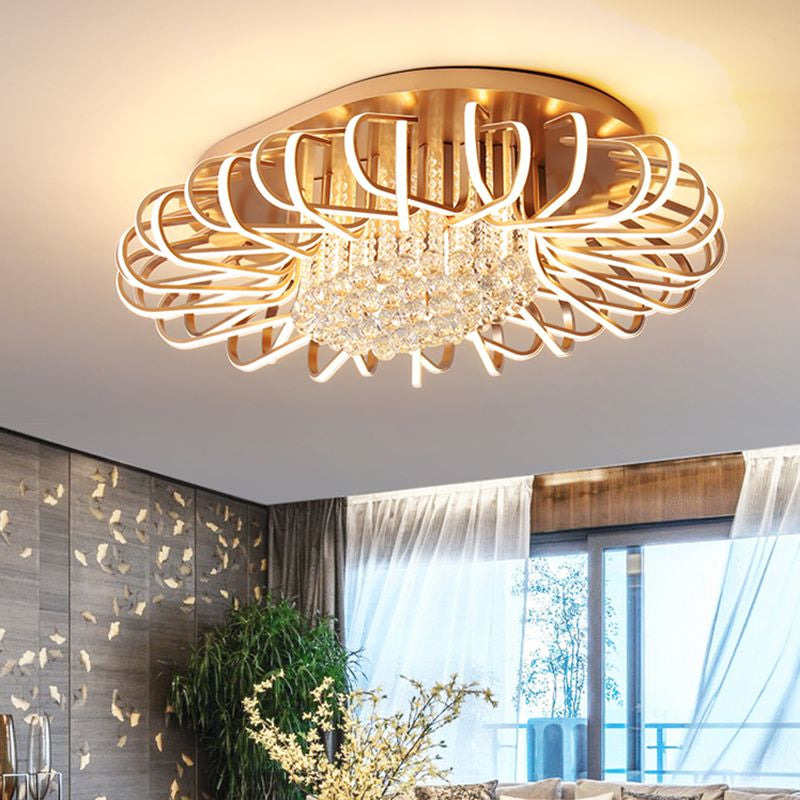 Twisted Flush Mount Lighting Simple Acrylic LED Rose Gold Ceiling Light Fixture in Warm/White Light with Crystal Ball Drop Rose Gold Clearhalo 'Ceiling Lights' 'Close To Ceiling Lights' 'Close to ceiling' 'Flush mount' Lighting' 1918949