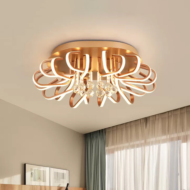 Twisted Flush Mount Lighting Simple Acrylic LED Rose Gold Ceiling Light Fixture in Warm/White Light with Crystal Ball Drop Clearhalo 'Ceiling Lights' 'Close To Ceiling Lights' 'Close to ceiling' 'Flush mount' Lighting' 1918950