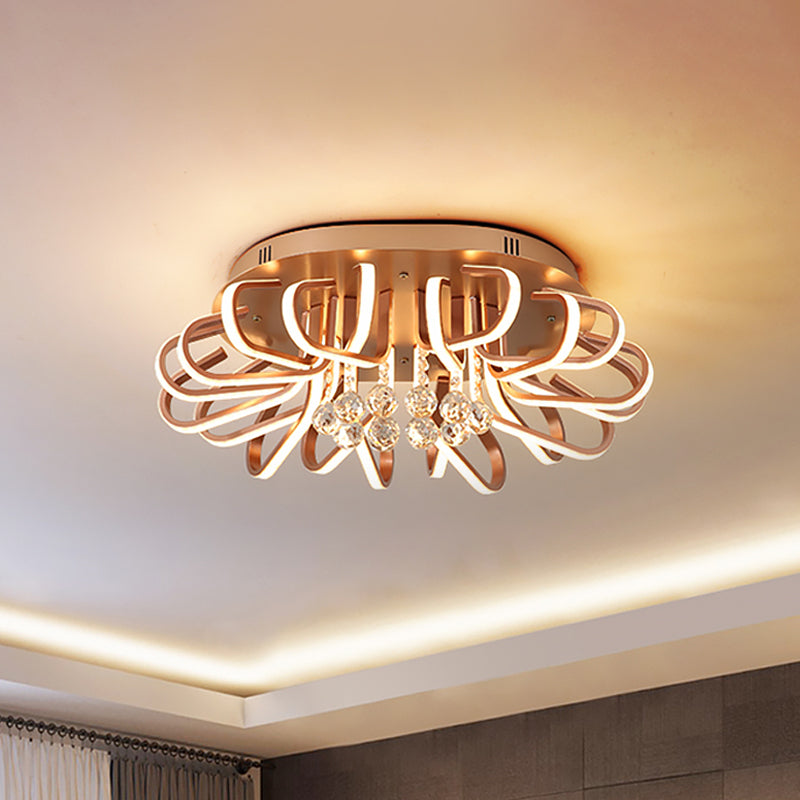 Twisted Flush Mount Lighting Simple Acrylic LED Rose Gold Ceiling Light Fixture in Warm/White Light with Crystal Ball Drop Clearhalo 'Ceiling Lights' 'Close To Ceiling Lights' 'Close to ceiling' 'Flush mount' Lighting' 1918951