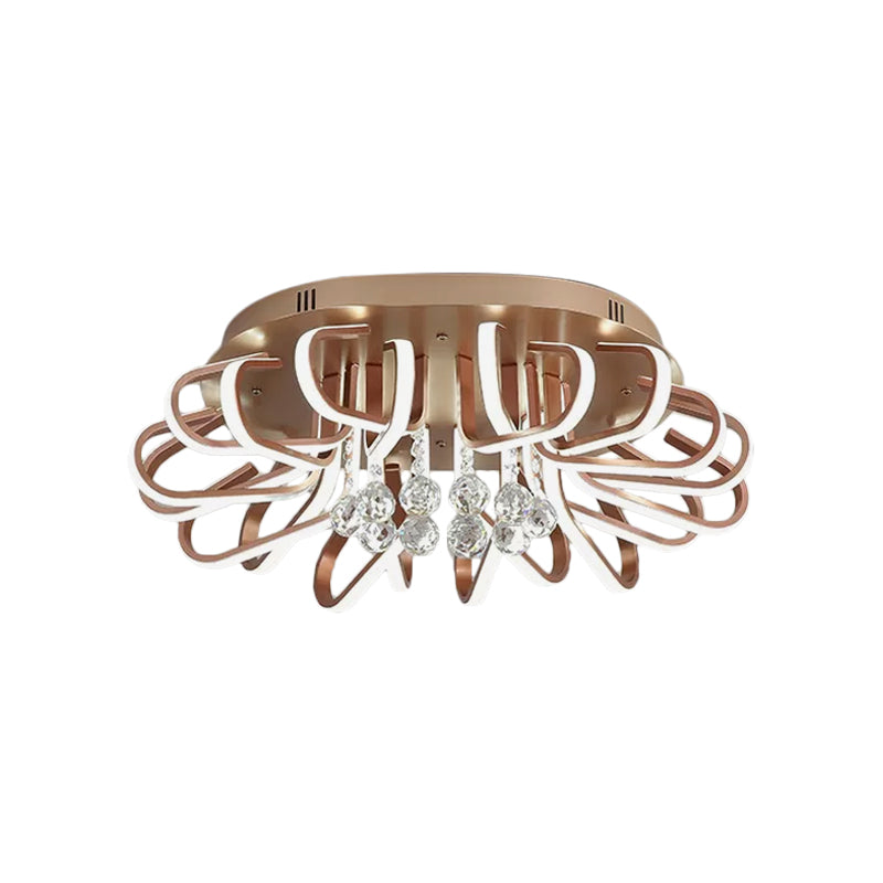 Twisted Flush Mount Lighting Simple Acrylic LED Rose Gold Ceiling Light Fixture in Warm/White Light with Crystal Ball Drop Clearhalo 'Ceiling Lights' 'Close To Ceiling Lights' 'Close to ceiling' 'Flush mount' Lighting' 1918952