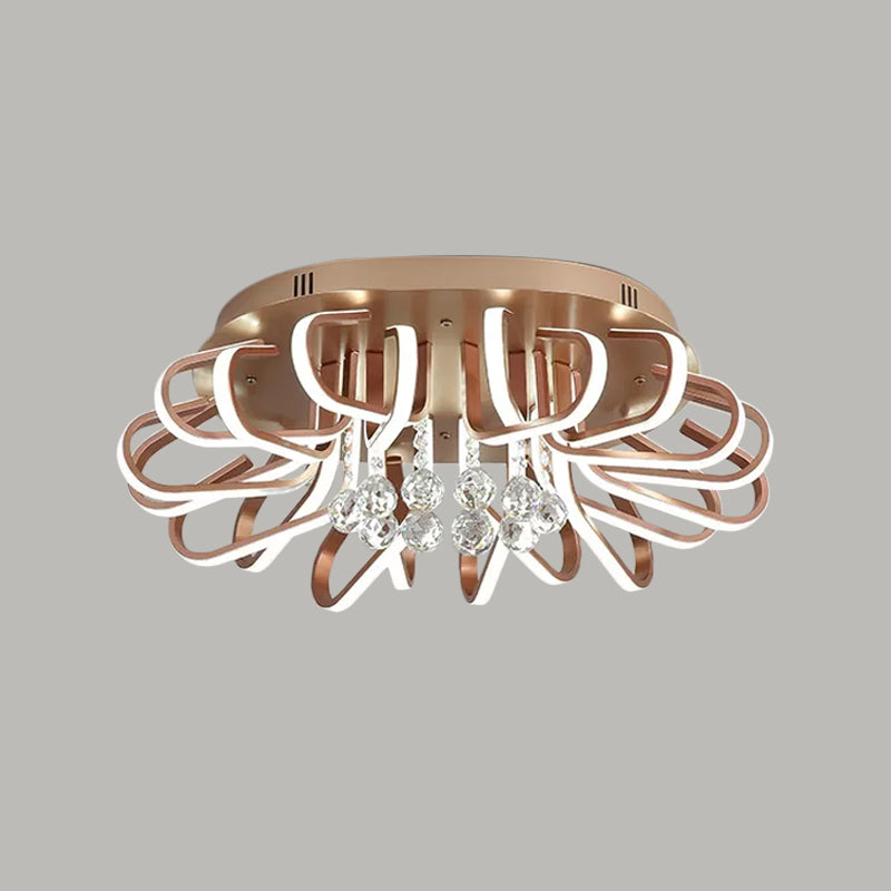 Twisted Flush Mount Lighting Simple Acrylic LED Rose Gold Ceiling Light Fixture in Warm/White Light with Crystal Ball Drop Clearhalo 'Ceiling Lights' 'Close To Ceiling Lights' 'Close to ceiling' 'Flush mount' Lighting' 1918953