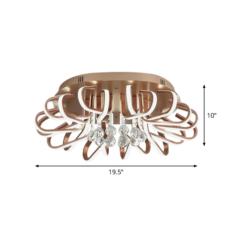 Twisted Flush Mount Lighting Simple Acrylic LED Rose Gold Ceiling Light Fixture in Warm/White Light with Crystal Ball Drop Clearhalo 'Ceiling Lights' 'Close To Ceiling Lights' 'Close to ceiling' 'Flush mount' Lighting' 1918954