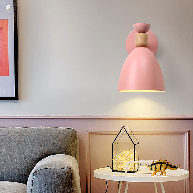 Kid Bedroom Dome Shape Wall Light Metallic and Wooden Macaroon Wall Sconce Light Clearhalo 'Wall Lamps & Sconces' 'Wall Lights' Lighting' 191957