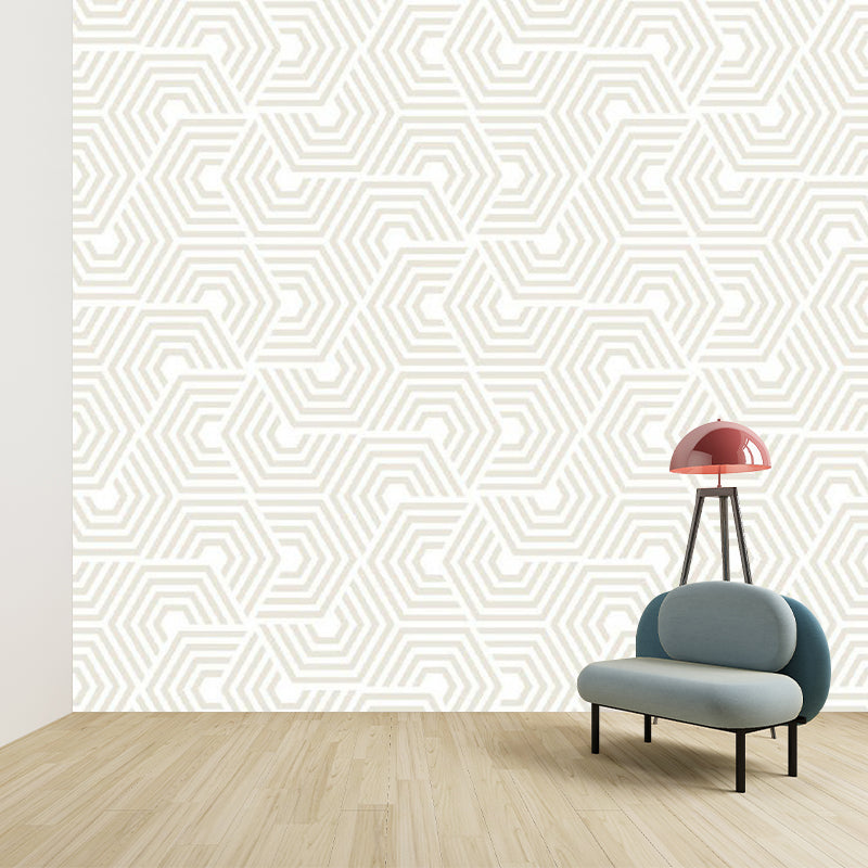 Hexagon Print Wallpaper Murals Simplicity Moisture Resistant Bedroom Wall Covering, Optional Size Beige Clearhalo 'Wall Decor' 'Wall Mural' 1920535