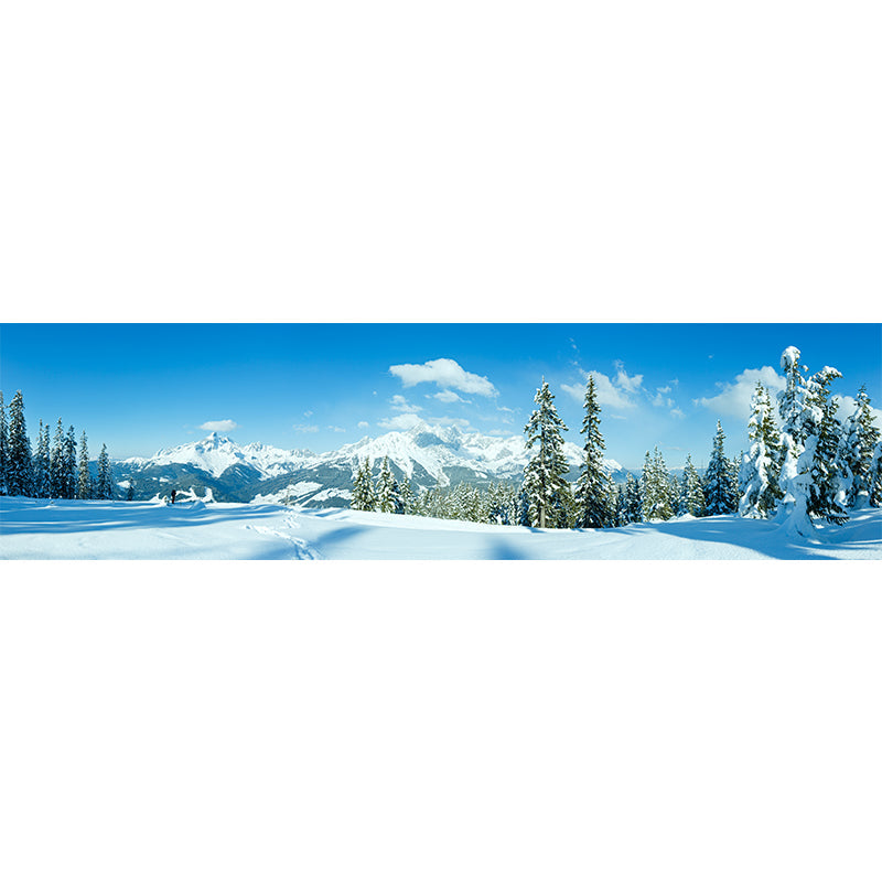 Huge Snow Scenery Mural Modern Beautiful Pine Tree and Road Wall Covering in Blue-White Clearhalo 'Wall Decor' 'Wall Mural' 1920573