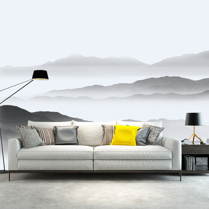 Foggy Hills Wall Mural Chinese Moistureproof Living Room Wall Covering, Personalise Clearhalo 'Wall Decor' 'Wall Mural' 1920591