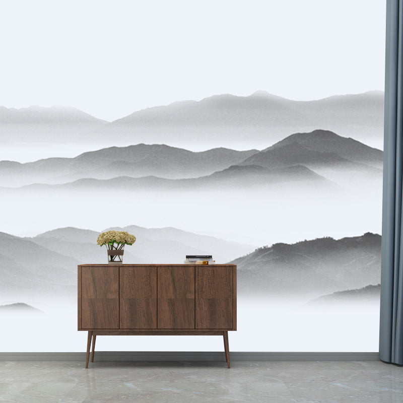 Foggy Hills Wall Mural Chinese Moistureproof Living Room Wall Covering, Personalise Clearhalo 'Wall Decor' 'Wall Mural' 1920592