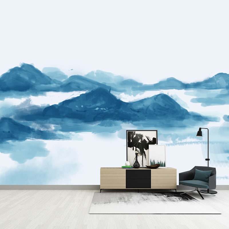 Chinese Smoggy Mountain Mural Non-Woven Moisture Resistant Light Blue Wall Covering for Bedroom Clearhalo 'Wall Decor' 'Wall Mural' 1920601