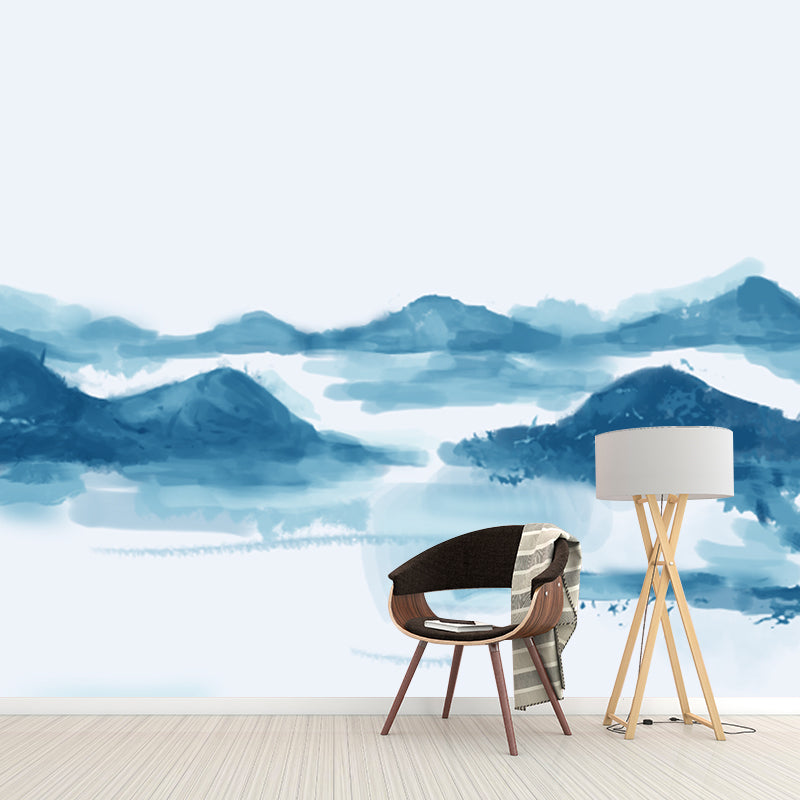 Chinese Smoggy Mountain Mural Non-Woven Moisture Resistant Light Blue Wall Covering for Bedroom Clearhalo 'Wall Decor' 'Wall Mural' 1920602