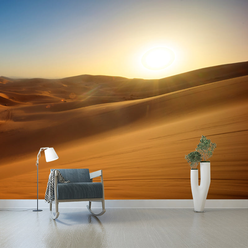 Modern Nightfall Desert View Mural Yellow Moisture Resistant Wall Art for Living Room Clearhalo 'Wall Decor' 'Wall Mural' 1920642