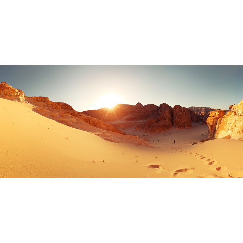 Yellow Desert View Mural Sun Behind Backlit Mountain Modern Waterproof Wall Covering Clearhalo 'Wall Decor' 'Wall Mural' 1920728