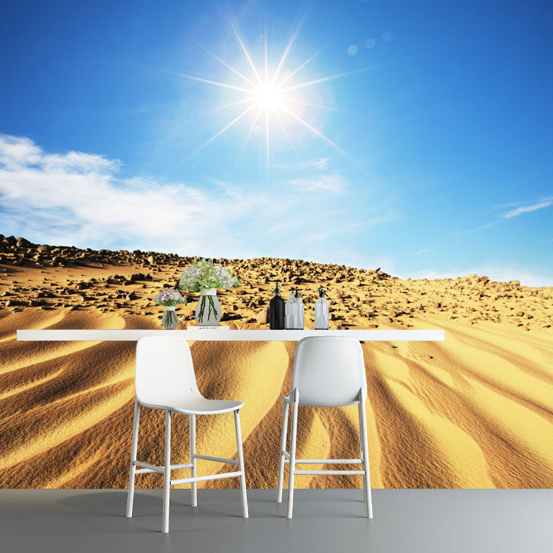 Non-Woven Waterproof Mural Modern Desert with Noon Sunlight View Wall Decor for Dining Room Yellow Clearhalo 'Wall Decor' 'Wall Mural' 1920750