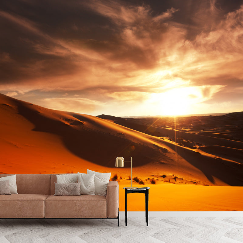 Customized Photography Modern Mural with Evening Sunshine over Desert Scenery in Yellow Yellow Clearhalo 'Wall Decor' 'Wall Mural' 1920755