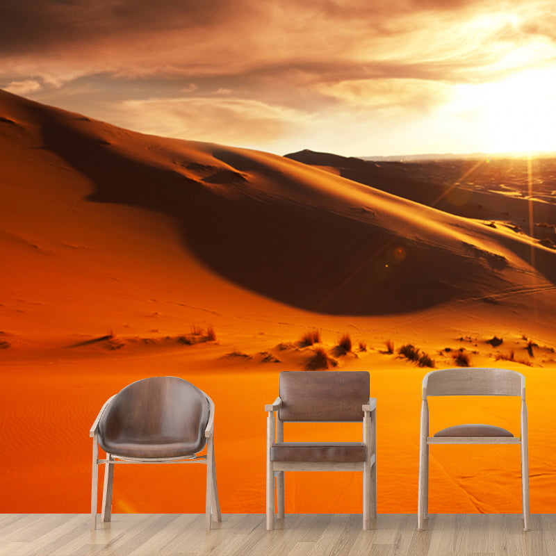 Customized Photography Modern Mural with Evening Sunshine over Desert Scenery in Yellow Clearhalo 'Wall Decor' 'Wall Mural' 1920757