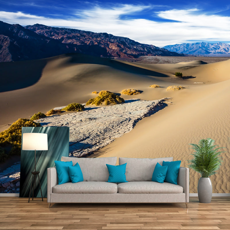 Big Modernist Wall Paper Mural Yellow Dune and Mountain Landscape Wall Covering, Custom Size Clearhalo 'Wall Decor' 'Wall Mural' 1920776