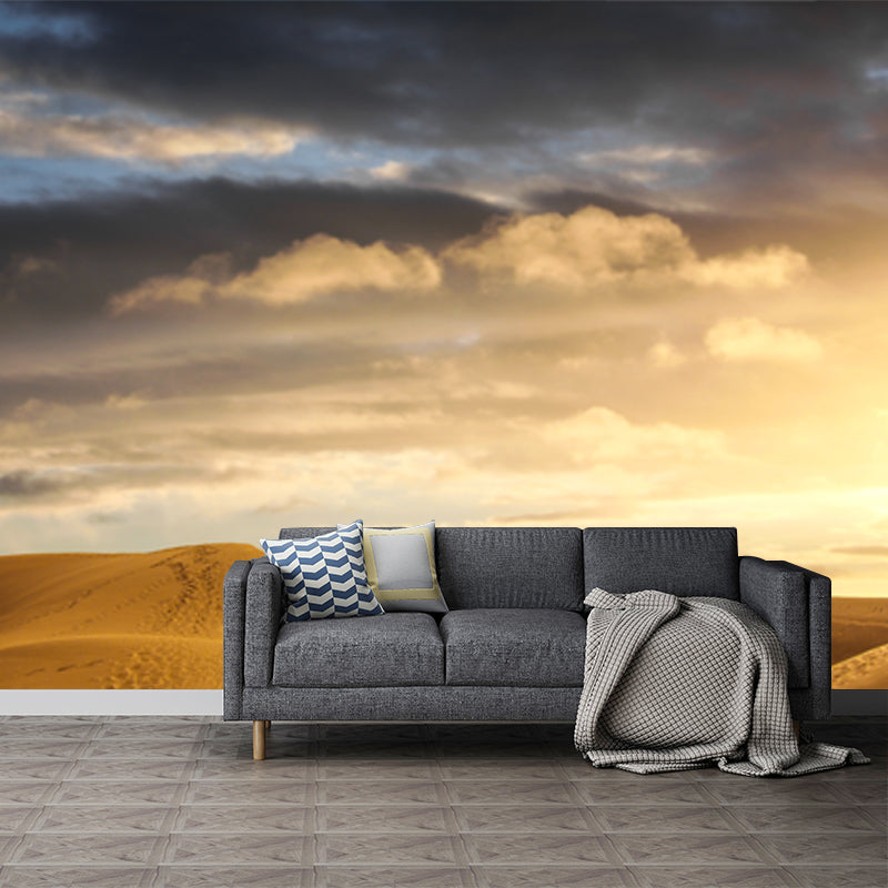 Modern Sundown Desert Landscape Mural Non-Woven Waterproofing Yellow Wall Art for Living Room Yellow Clearhalo 'Wall Decor' 'Wall Mural' 1920800