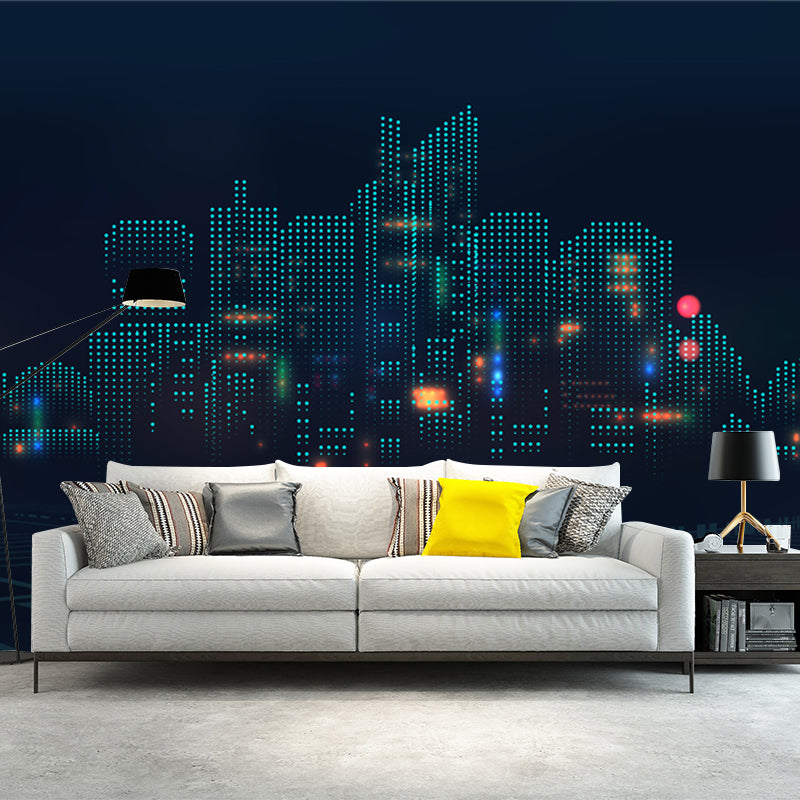 Modern 3D City View Mural Wallpaper Non Woven Moisture Resistant Black Wall Art for Living Room Black Clearhalo 'Wall Decor' 'Wall Mural' 1920826