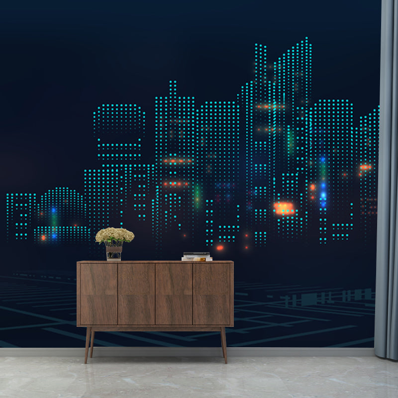 Modern 3D City View Mural Wallpaper Non Woven Moisture Resistant Black Wall Art for Living Room Clearhalo 'Wall Decor' 'Wall Mural' 1920827