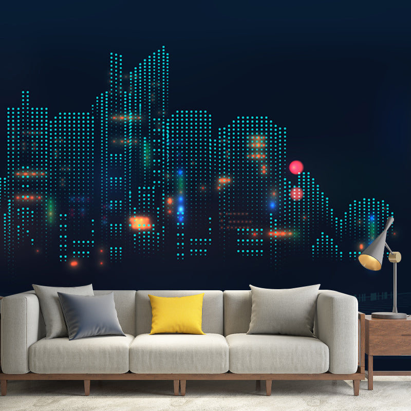 Modern 3D City View Mural Wallpaper Non Woven Moisture Resistant Black Wall Art for Living Room Clearhalo 'Wall Decor' 'Wall Mural' 1920828