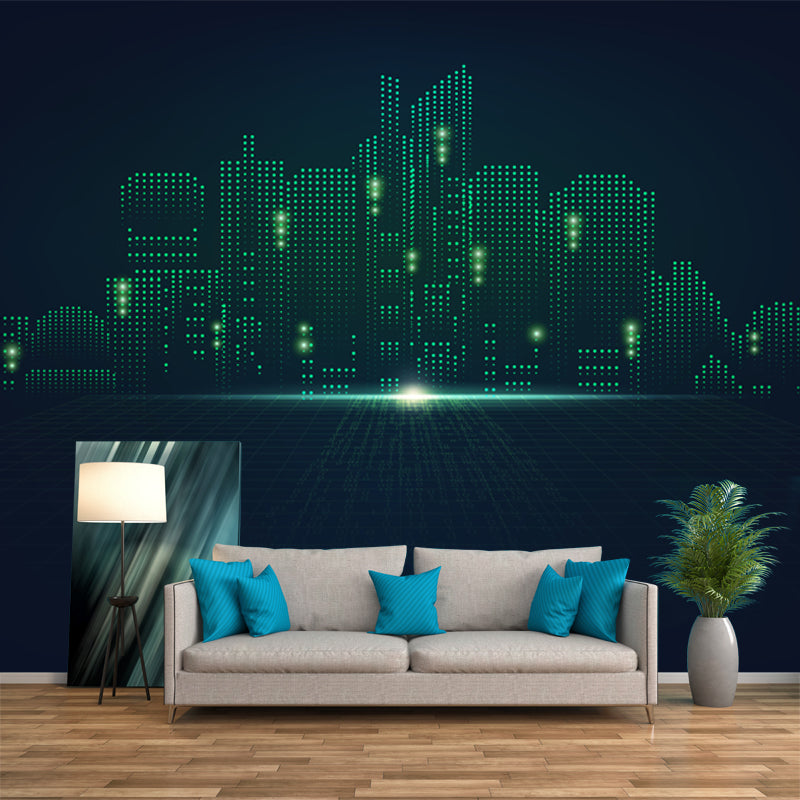 Stain Resistant Urban Buildings Mural Wallpaper Non-Woven Fictional Wall Decor for Girls Room Black Clearhalo 'Wall Decor' 'Wall Mural' 1920831