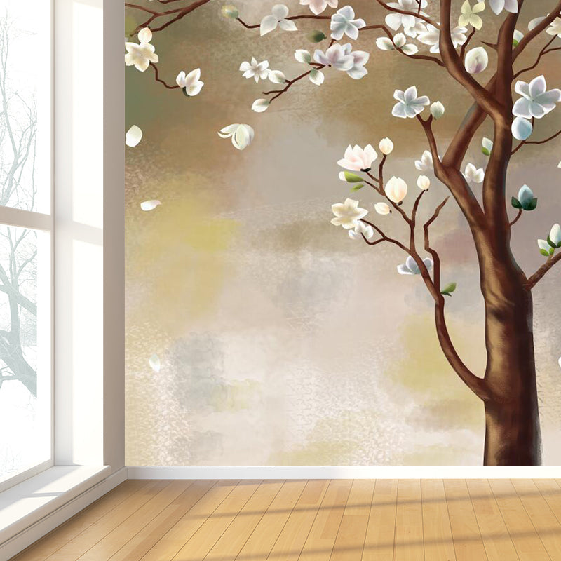 Contemporary Flower Branch Mural Soft Color Stain-Proofing Wall Art for Playroom Clearhalo 'Wall Decor' 'Wall Mural' 1921093