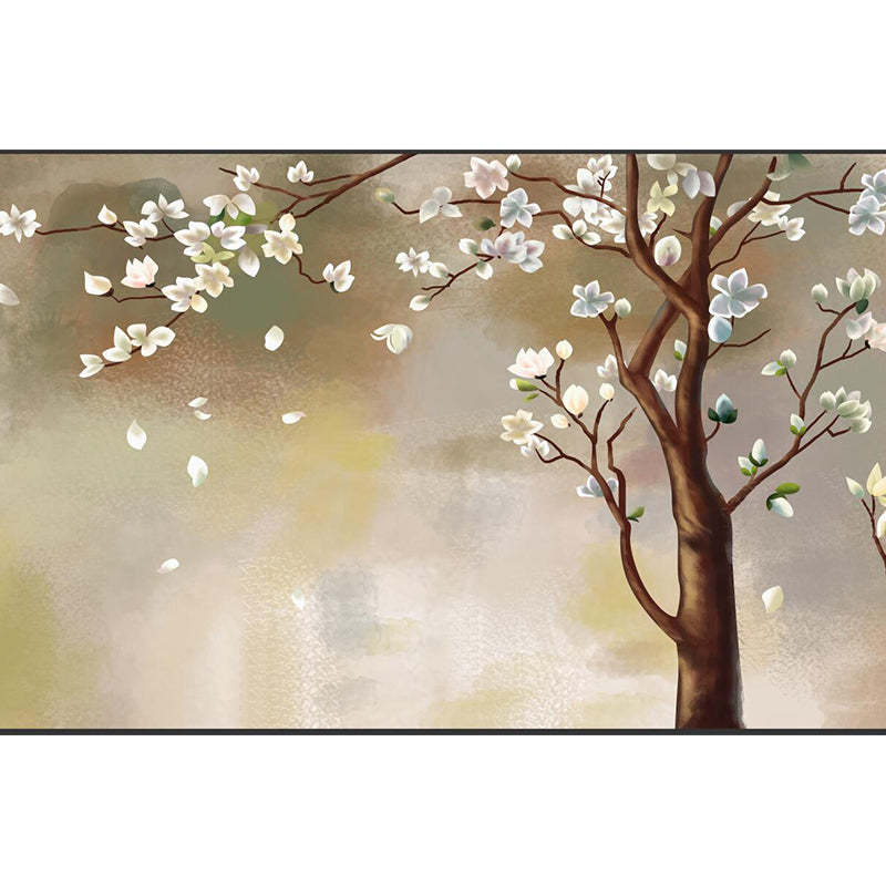 Contemporary Flower Branch Mural Soft Color Stain-Proofing Wall Art for Playroom Clearhalo 'Wall Decor' 'Wall Mural' 1921094