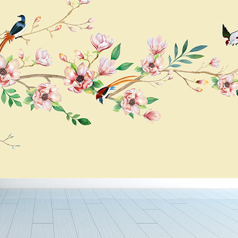 Contemporary Flower Branch Mural Soft Color Stain-Proofing Wall Art for Playroom Clearhalo 'Wall Decor' 'Wall Mural' 1921098