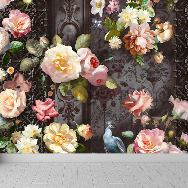 Contemporary Flower Print Mural Pastel Color Florentine Wall Art, Made to Measure Clearhalo 'Wall Decor' 'Wall Mural' 1921108