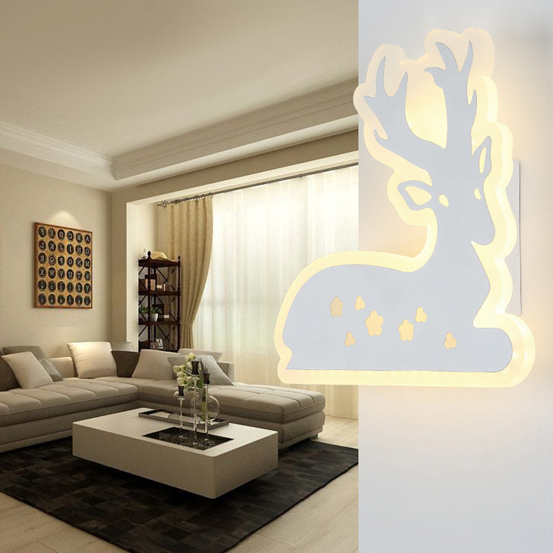 Corridor Stair Sika Deer Wall Light Acrylic Animal White Finish Sconce Light White Clearhalo 'Wall Lamps & Sconces' 'Wall Lights' Lighting' 192135