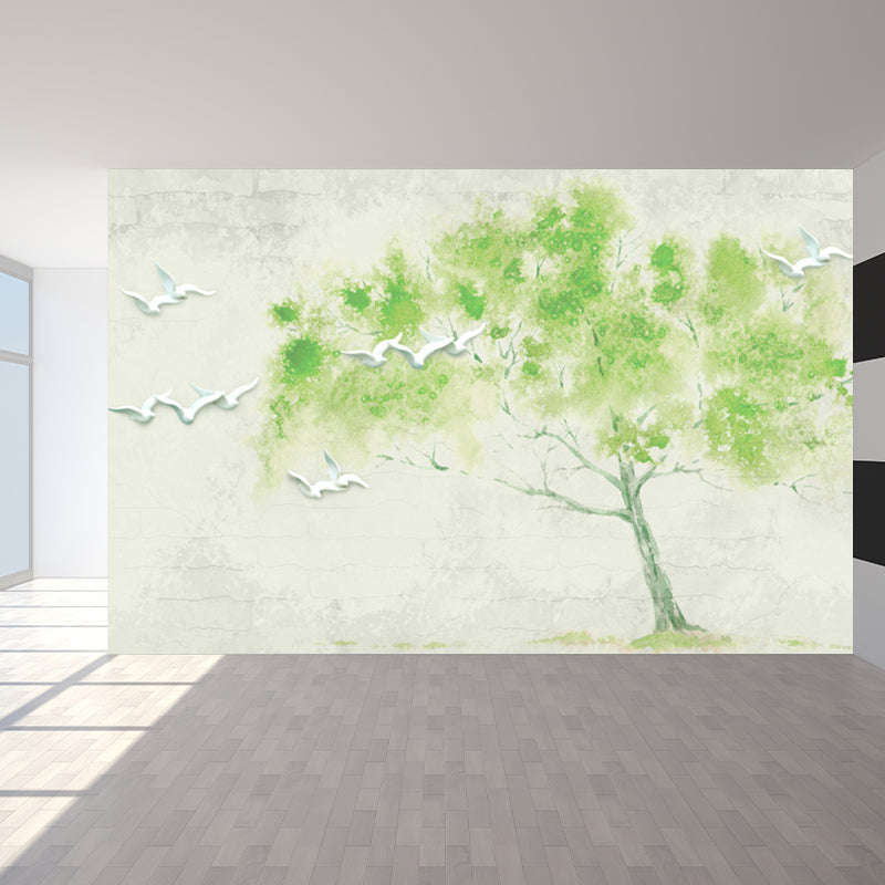 Light Color Botanical Mural Decal Moisture Resistant Contemporary Bathroom Wall Covering Clearhalo 'Wall Decor' 'Wall Mural' 1921518