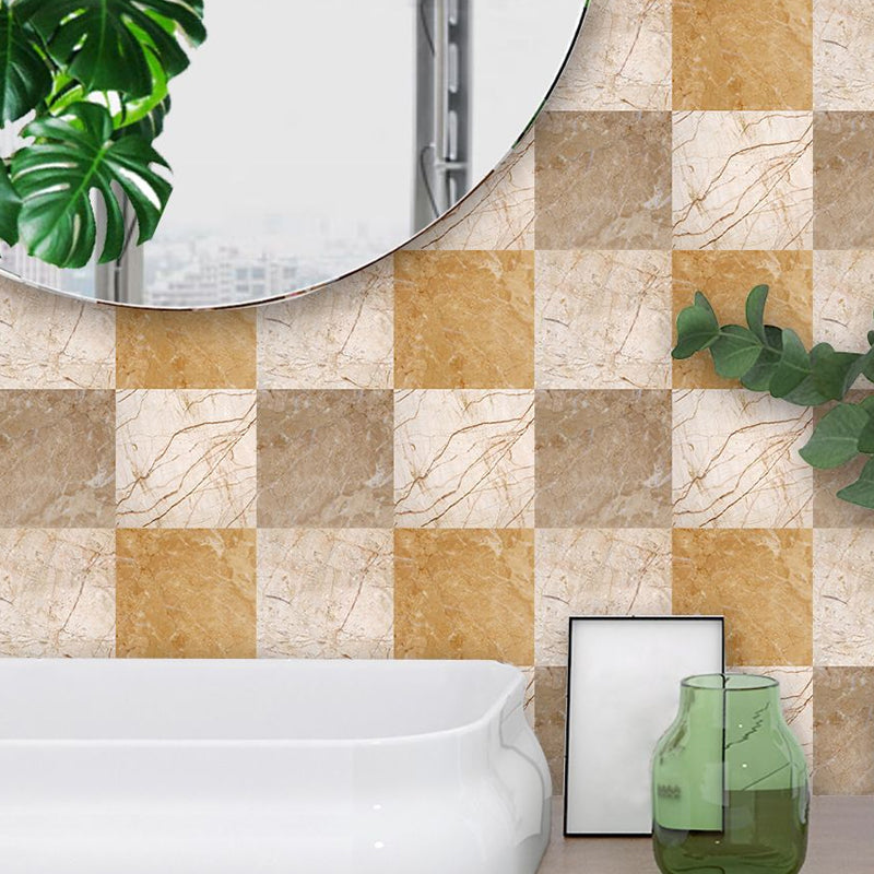 50 Pcs Mosaic Tile Stick Wallpapers Modern Classic Marble Wall Covering in Brown, 6' x 6