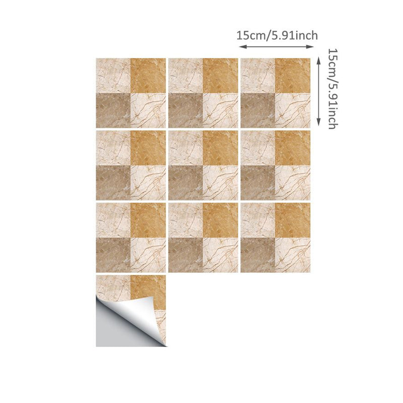 50 Pcs Mosaic Tile Stick Wallpapers Modern Classic Marble Wall Covering in Brown, 6' x 6