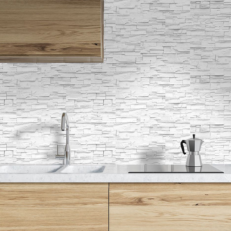 White Brick Wallpaper Panel Set Self-Sticking Simple Style Kitchen Wall Art, 8' L x 4