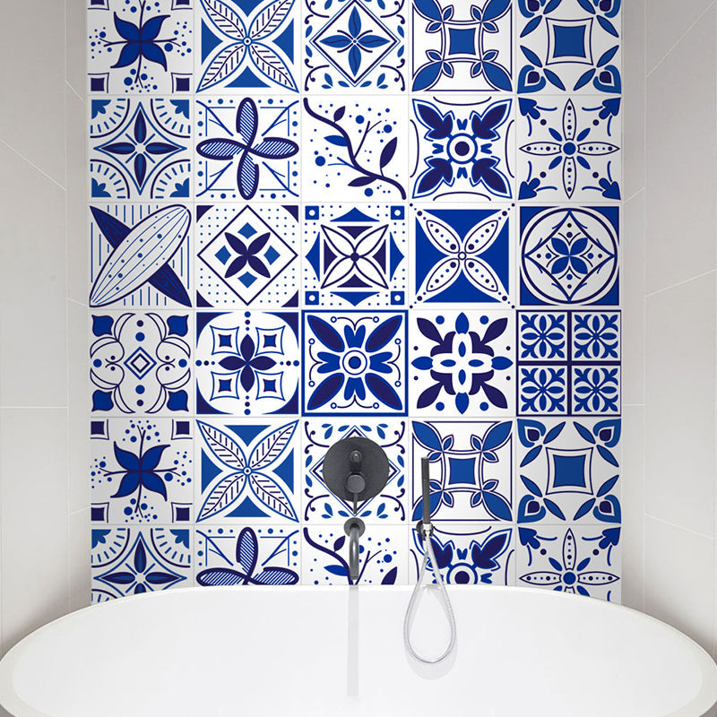Blue Leaf Print Wallpaper Panels Peel and Stick Bohemian Style Bathroom Wall Art Clearhalo 'Wall Decor' 'Wallpaper' 1921830