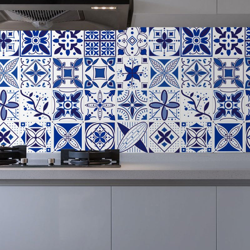 Blue Leaf Print Wallpaper Panels Peel and Stick Bohemian Style Bathroom Wall Art Clearhalo 'Wall Decor' 'Wallpaper' 1921831