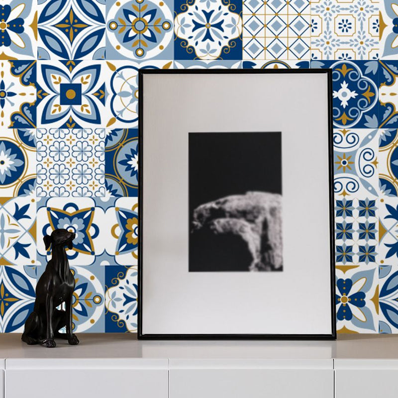 Boho-Chic Floral Wallpaper Panels PVC Self Adhesive Blue Wall Decor for Washroom Clearhalo 'Wall Decor' 'Wallpaper' 1921835