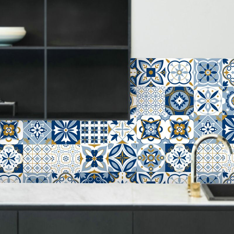 Boho-Chic Floral Wallpaper Panels PVC Self Adhesive Blue Wall Decor for Washroom Clearhalo 'Wall Decor' 'Wallpaper' 1921836