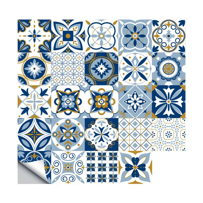 Boho-Chic Floral Wallpaper Panels PVC Self Adhesive Blue Wall Decor for Washroom Clearhalo 'Wall Decor' 'Wallpaper' 1921837
