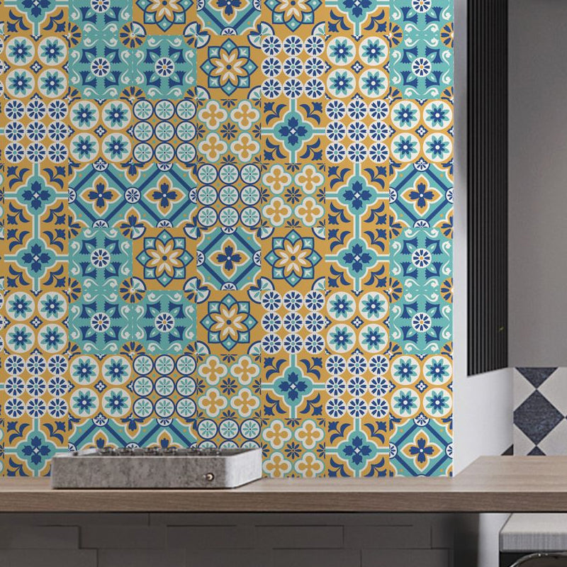 Bohemian Floral Tile Wallpaper Panel Blue Self Sticking Wall Art for Kitchen Backsplash Clearhalo 'Wall Decor' 'Wallpaper' 1921845
