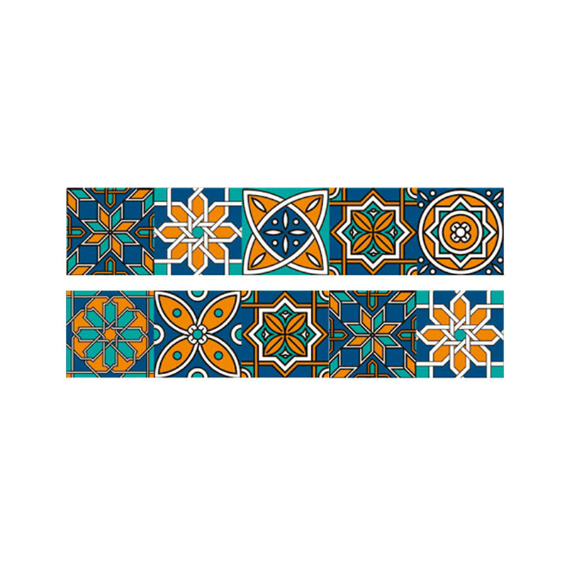 Ethnic Flowers Peel off Wallpaper Panel Set for Accent Wall, Blue, 3.5' L x 8