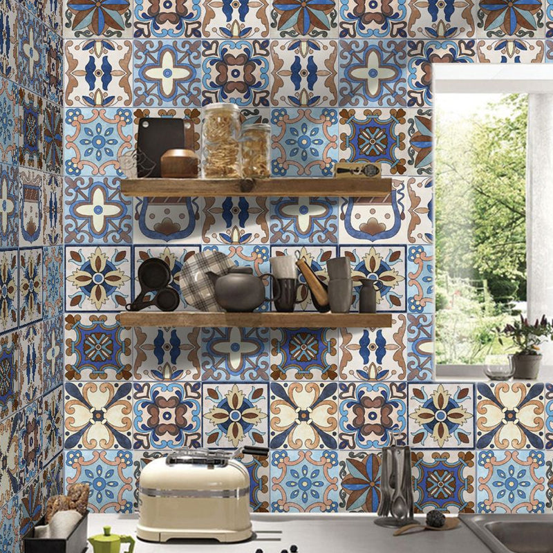 Bohemia Floral Pattern Wallpaper Panels Blue Baroque Tiles Wall Covering, Easy Peel off Blue Clearhalo 'Wall Decor' 'Wallpaper' 1921874