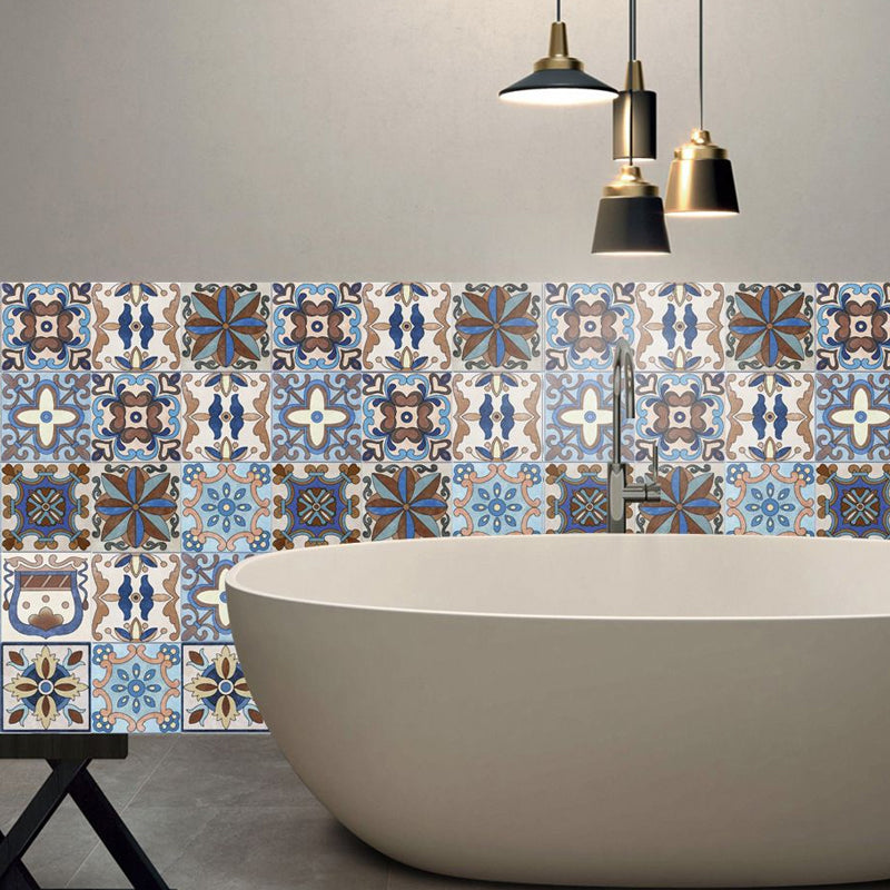 Bohemia Floral Pattern Wallpaper Panels Blue Baroque Tiles Wall Covering, Easy Peel off Clearhalo 'Wall Decor' 'Wallpaper' 1921876
