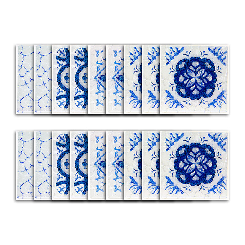 Blue Painted Flower Wallpapers Stick On Boho Washroom Wall Art, 5.8-sq ft (54 Pieces) Clearhalo 'Wall Decor' 'Wallpaper' 1921901